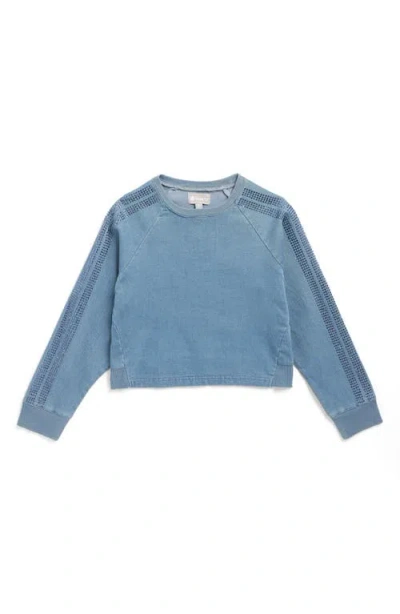 Tractr Kids' Rhinestone Detail Denim Sweatshirt In Blue