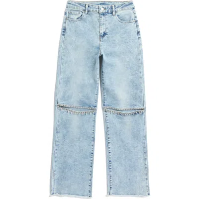 Tractr Kids' Rhinestone Rip Straight Leg Jeans In Light Indigo