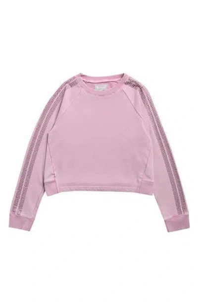 Tractr Kids' Rhinestone Stripe Cropped Sweatshirt In Red