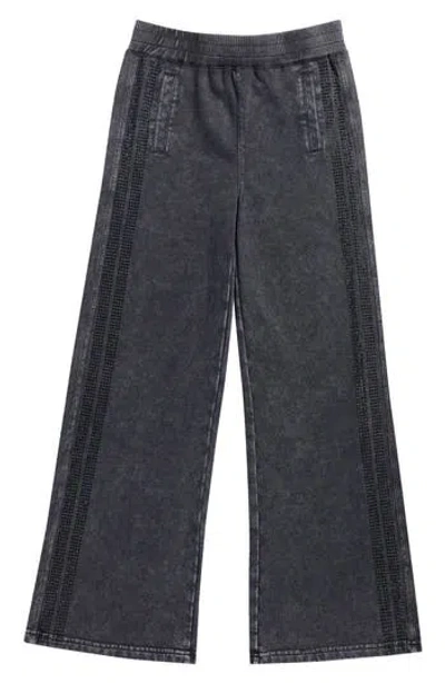 Tractr Kids' Rhinestone Stripe Wide Leg Pants In Black