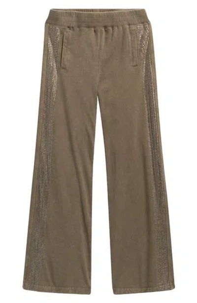 Tractr Kids' Rhinestone Stripe Wide Leg Pants In Green