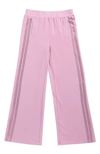 Tractr Kids' Rhinestone Stripe Wide Leg Pants In Pink