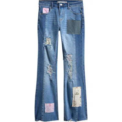 Tractr Kids' Ripped Floral Patch Flare Jeans In Blue