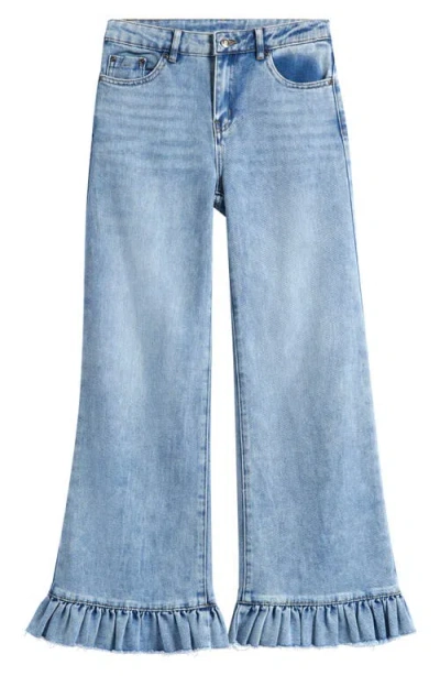 Tractr Kids' Ruffle Hem Wide Leg Jeans In Blue