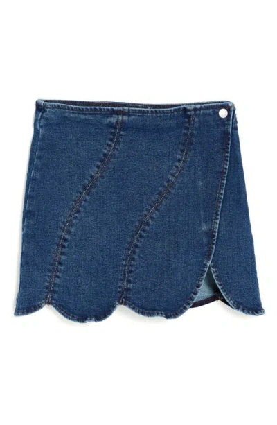 Tractr Kids' Scallop Hem Denim Skirt In Dark Indigo