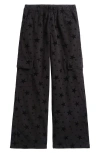Tractr Kids' Star Print Wide Leg Corduroy Cargo Pants In Black