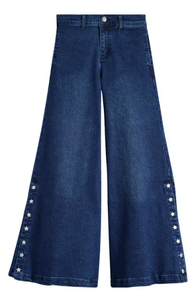 Tractr Kids' Star Snap Ultra Crop Wide Leg Jeans In Indigo