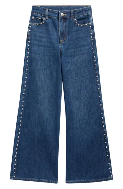 Tractr Kids' Stud Wide Leg Jeans In Blue