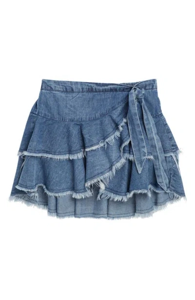 Tractr Kids' Tiered Denim Miniskirt In Medium Indigo
