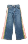 Tractr Kids' Track Stripe Wide Leg Jeans In Blue