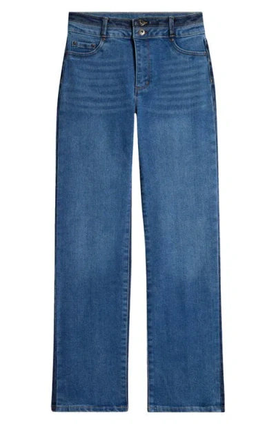 Tractr Kids' Two-tone Straight Leg Jeans In Indigo