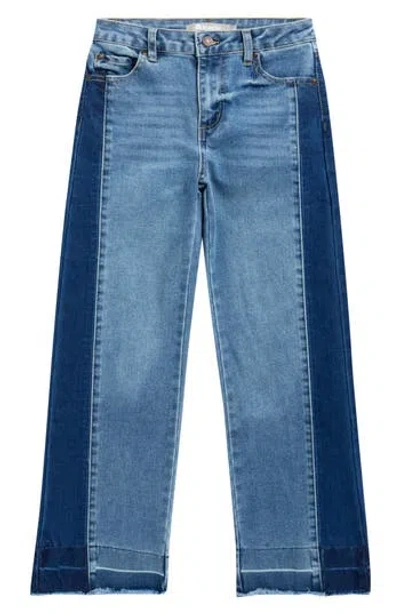Tractr Kids' Two-tone Relaxed Straight Leg Jeans In Blue
