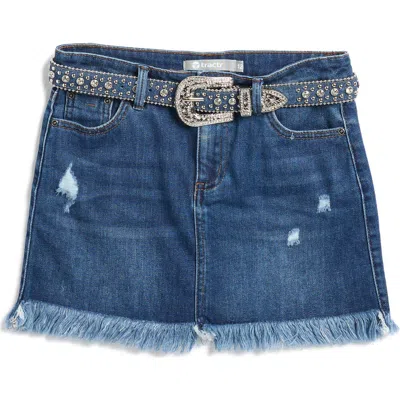 Tractr Kids' Western Fray Denim Miniskirt In Blue