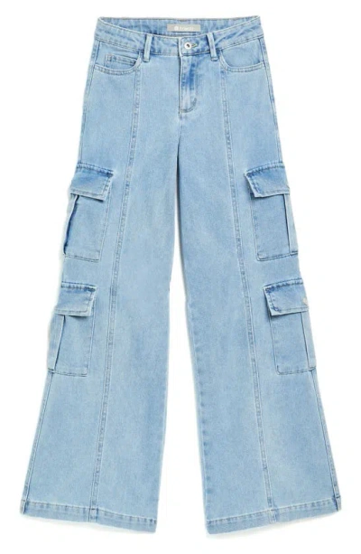 Tractr Kids' Wide Leg Cargo Jeans In Light Indigo