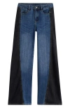 Tractr Kids' Wide Leg Contrast Panel Jeans In Blue