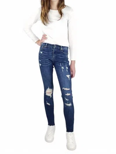 Tractr Kids' Nina High Rise Distressed Jeans In Indigo In Blue