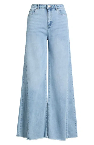 Tractr Raw Hem Wide Leg Jeans In Blue