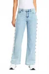 Tractr Snap Me Up Wide Leg Pants In Light Indigo In Blue