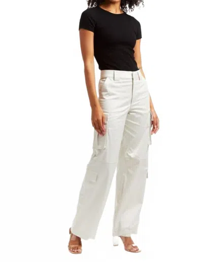 Tractr Wide Leg Satin Cargo Pant In Khaki In White