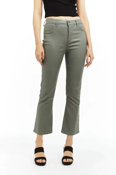 Tractr Women's High Rise Coated Ankle Crop Flare Denim In Sage In Gray