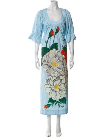 Pre-owned Tracy Feith Floral Print Long Dress In Blue