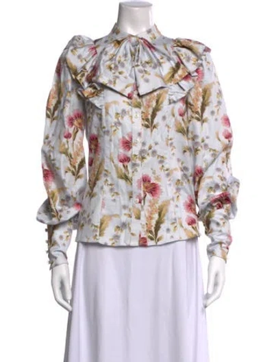 Pre-owned Tracy Feith Floral Print Long Sleeve Blouse In Pink