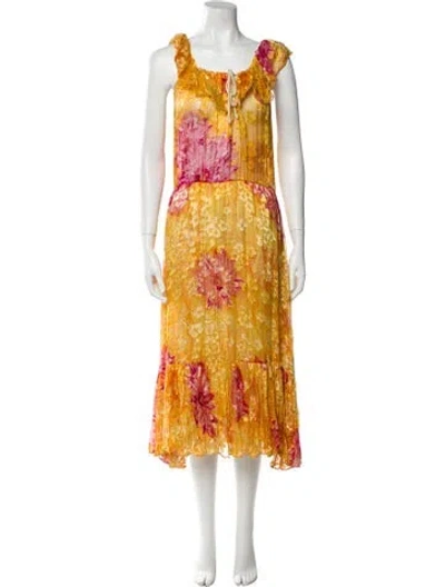 Pre-owned Tracy Feith Silk Midi Length Dress In Yellow