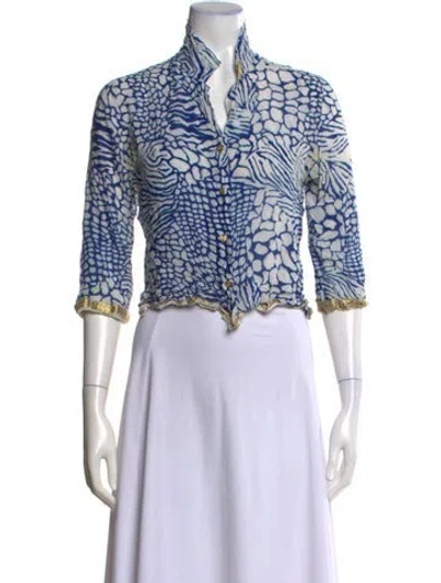 Pre-owned Tracy Feith Silk Printed Button-up Top In Blue
