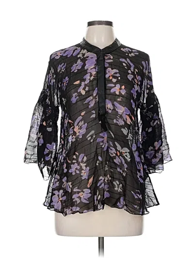Pre-owned Tracy Reese 3/4 Sleeve Silk Top Black Tie Neck Tops