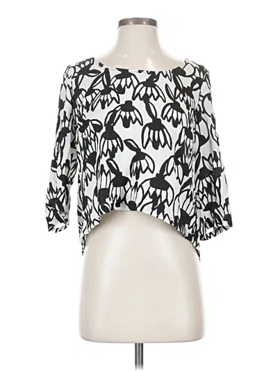 Pre-owned Tracy Reese 3/4 Sleeve Silk Top White Keyhole Neckline Tops