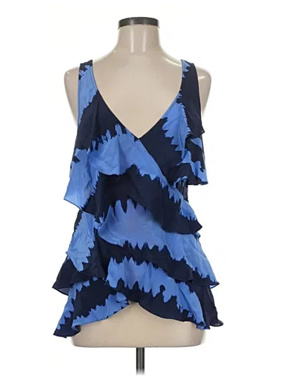 Pre-owned Tracy Reese Sleeveless Silk Top Blue Plunge Neckline Tops