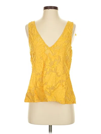 Pre-owned Tracy Reese Sleeveless Top Yellow Ruffles Neckline Tops