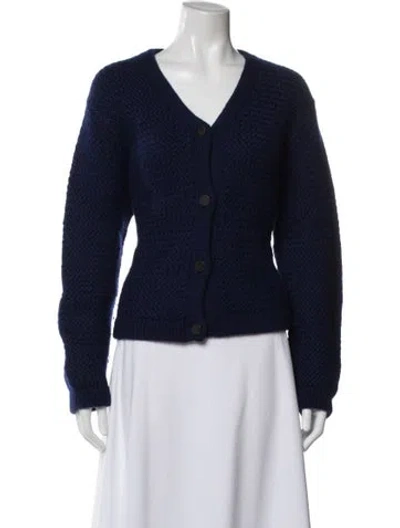 Pre-owned Trademark Baby Alpaca V-neck Sweater In Blue