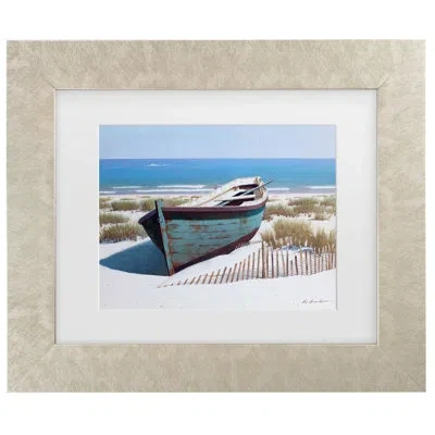 Trademark Canvas Art Blue Boat On Beach Framed On Canvas By Zhen Huan Lu Painting In Champagne