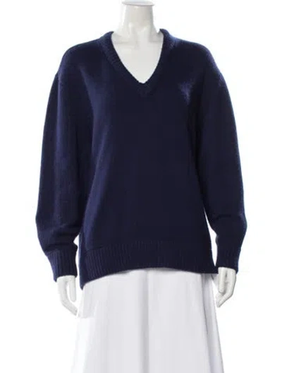 Pre-owned Trademark Cashmere V-neck Sweater In Blue