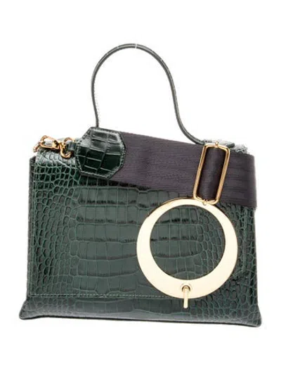Pre-owned Trademark Embossed Leather Top Handle Bag In Green
