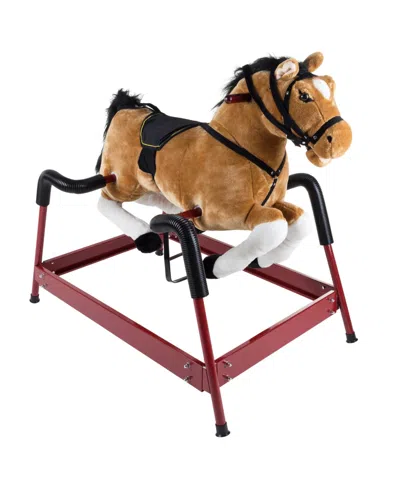 Trademark Global Happy Trails Kids Ride On Rocking Horse Toy In Brown