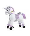 Trademark Global Happy Trails Ride On Horse Unicorn Plush Toy In White And Purple