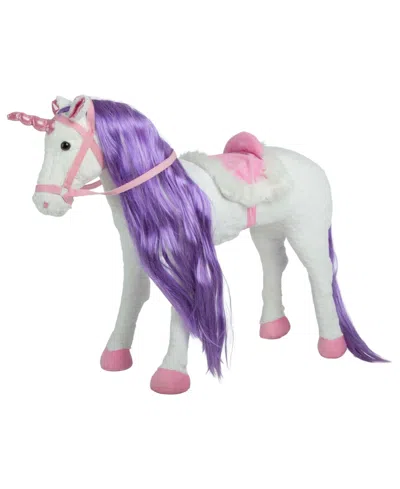 Trademark Global Happy Trails Ride On Horse Unicorn Plush Toy In White,pink,and Purple