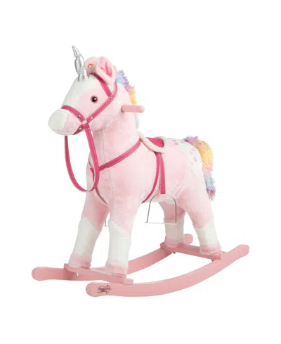 Trademark Global Happy Trails Ride On Rocking Unicorn With Sound In Pink