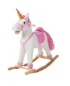 Trademark Global Happy Trails Ride On Unicorn Rocking Horse In White And Pink