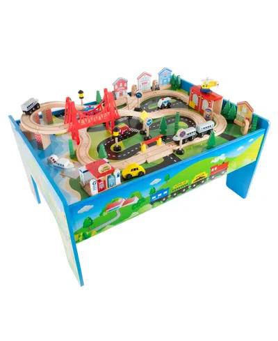 Trademark Global Hey Play 75-piece Wooden Train Set With Play Table In Multicolor