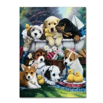 Trademark Global Jenny Newland 'bath Time Pups' Canvas Art, 14" X 19" In Open Misce
