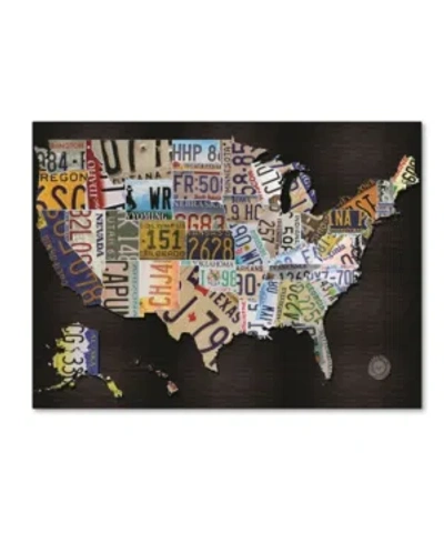 Trademark Global Masters Fine Art 'usa License Plat Map On Black Wood' Canvas Art In Multi