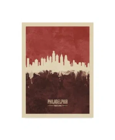 Trademark Global Michael Tompsett Philadelphia Pennsylvania Skyline Red Ii Canvas Art In Multi