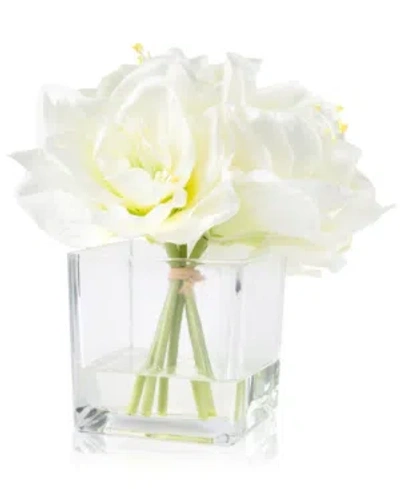 Trademark Global Pure Garden Cream Lily Floral Arrangement With Glass Vase, 8.5" X 7.5" X 7.5" In Multiple