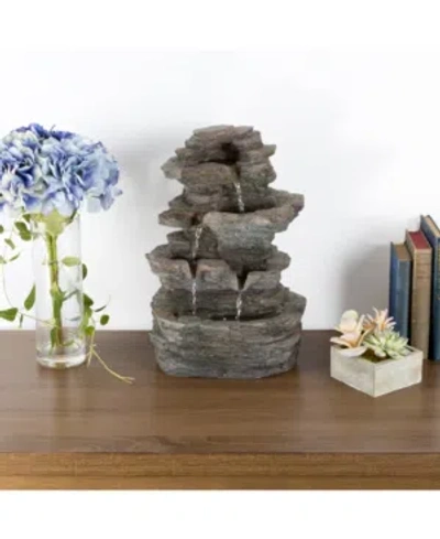 Trademark Global Pure Garden Tiered Stone Led Table Fountain In Dark Grey