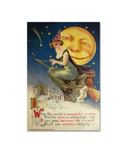 Trademark Global Vintage Apple Collection 'halloween Witch Green Dress Moon' Canvas Art In Multi