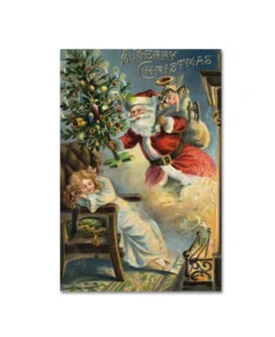 Trademark Global Vintage Apple Collection 'merry Christmas Santa' Canvas Art In Multi