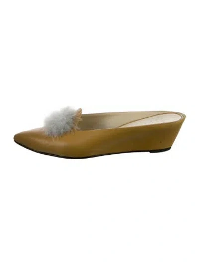 Pre-owned Trademark Leather Feather Trim Mules In Yellow